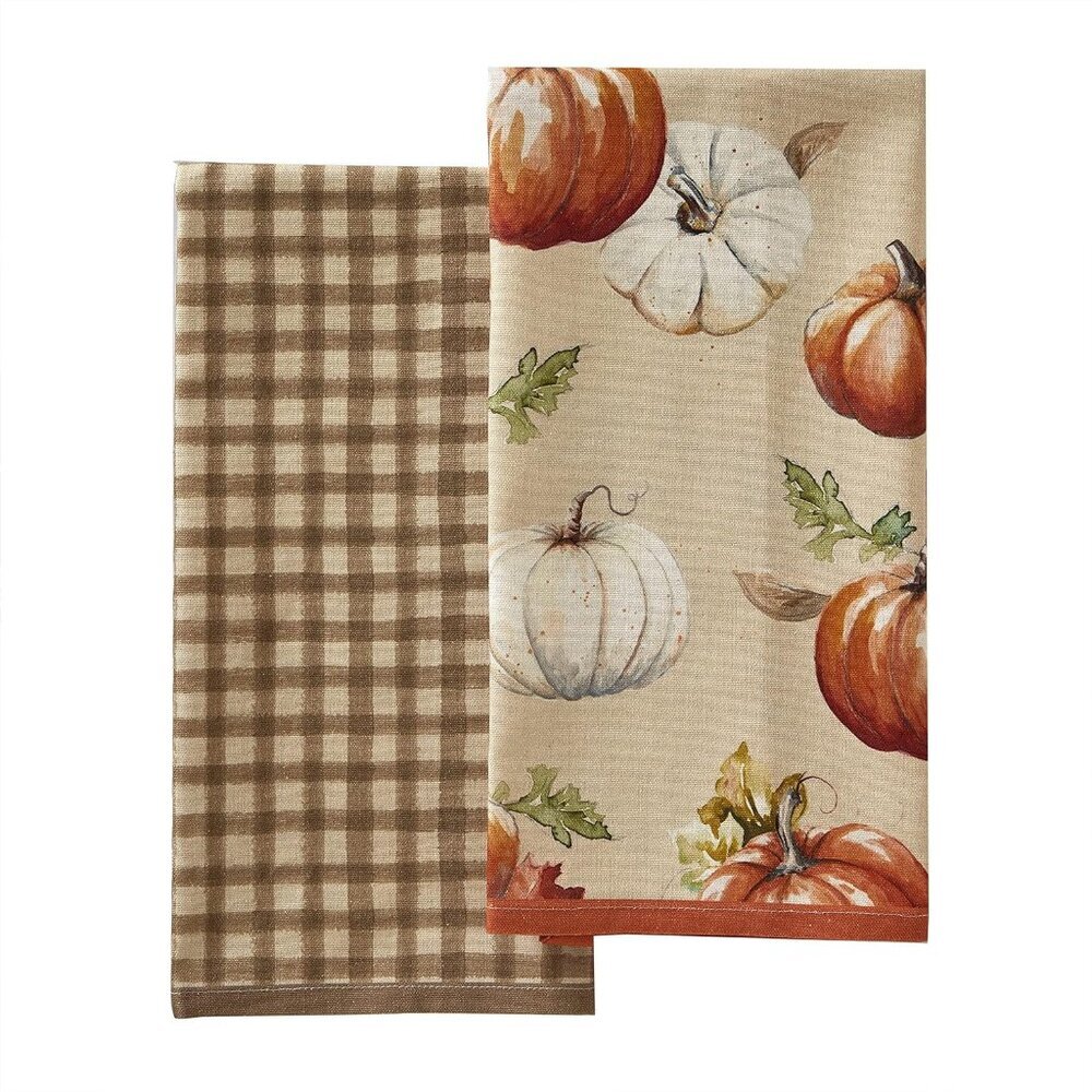 Harvest Autumn Pumpkins Dish Towel Set, Natural, 2 Pack